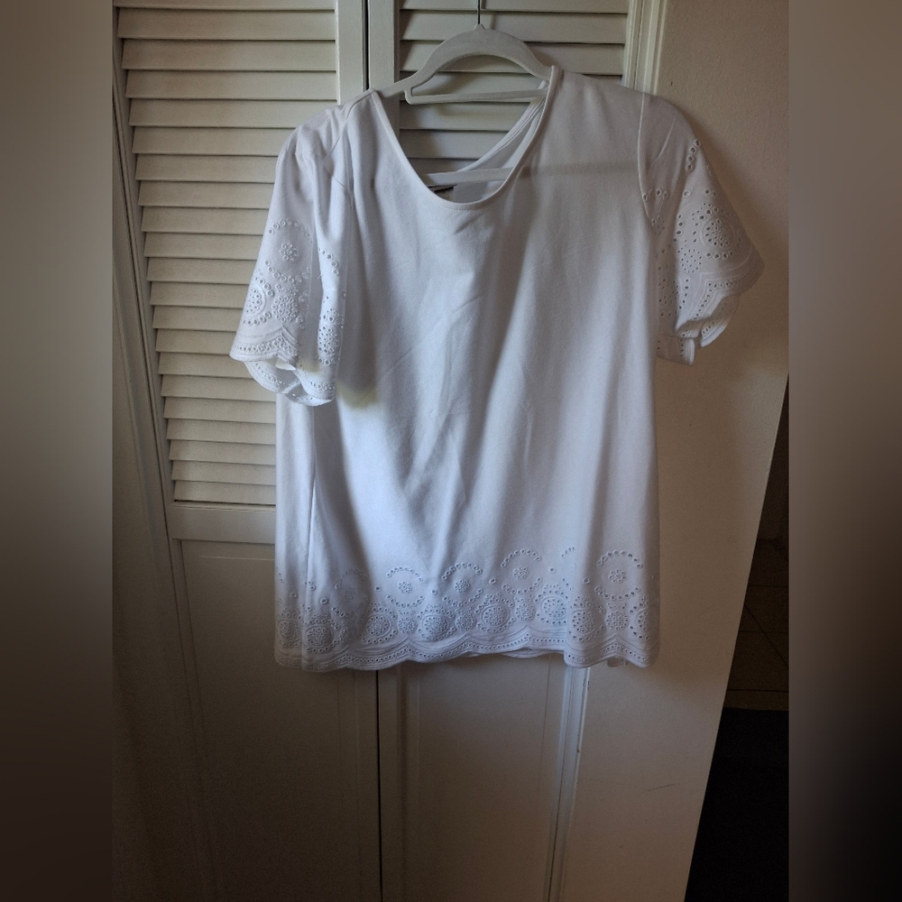 Christopher and Banks White Eyelet Short Sleeve Top
